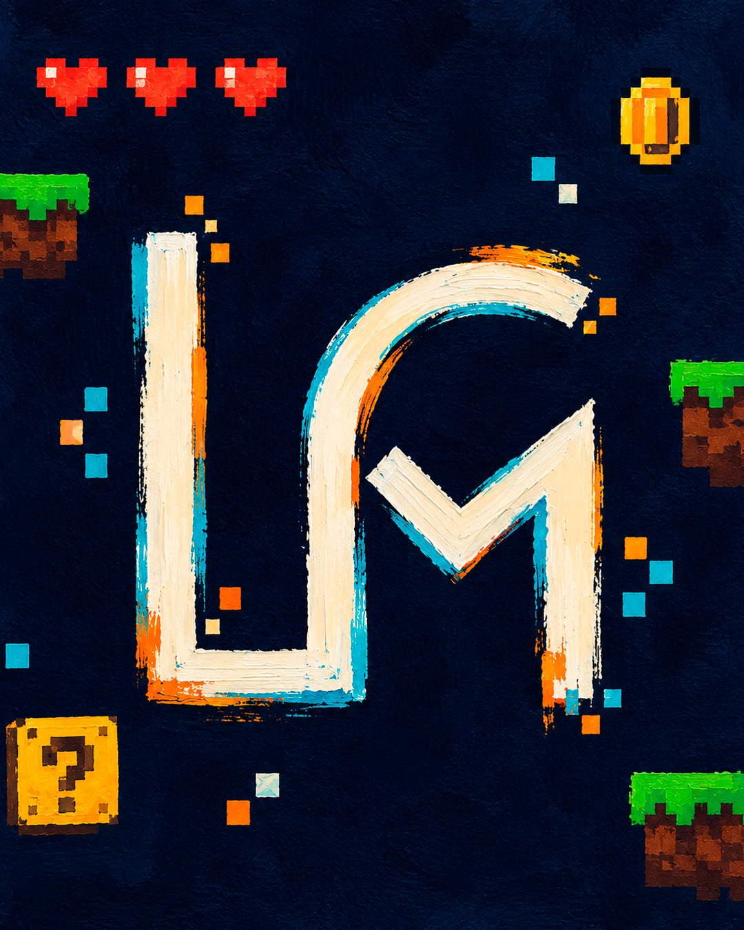 Identidade LAFYM Geek com elementos pixelados