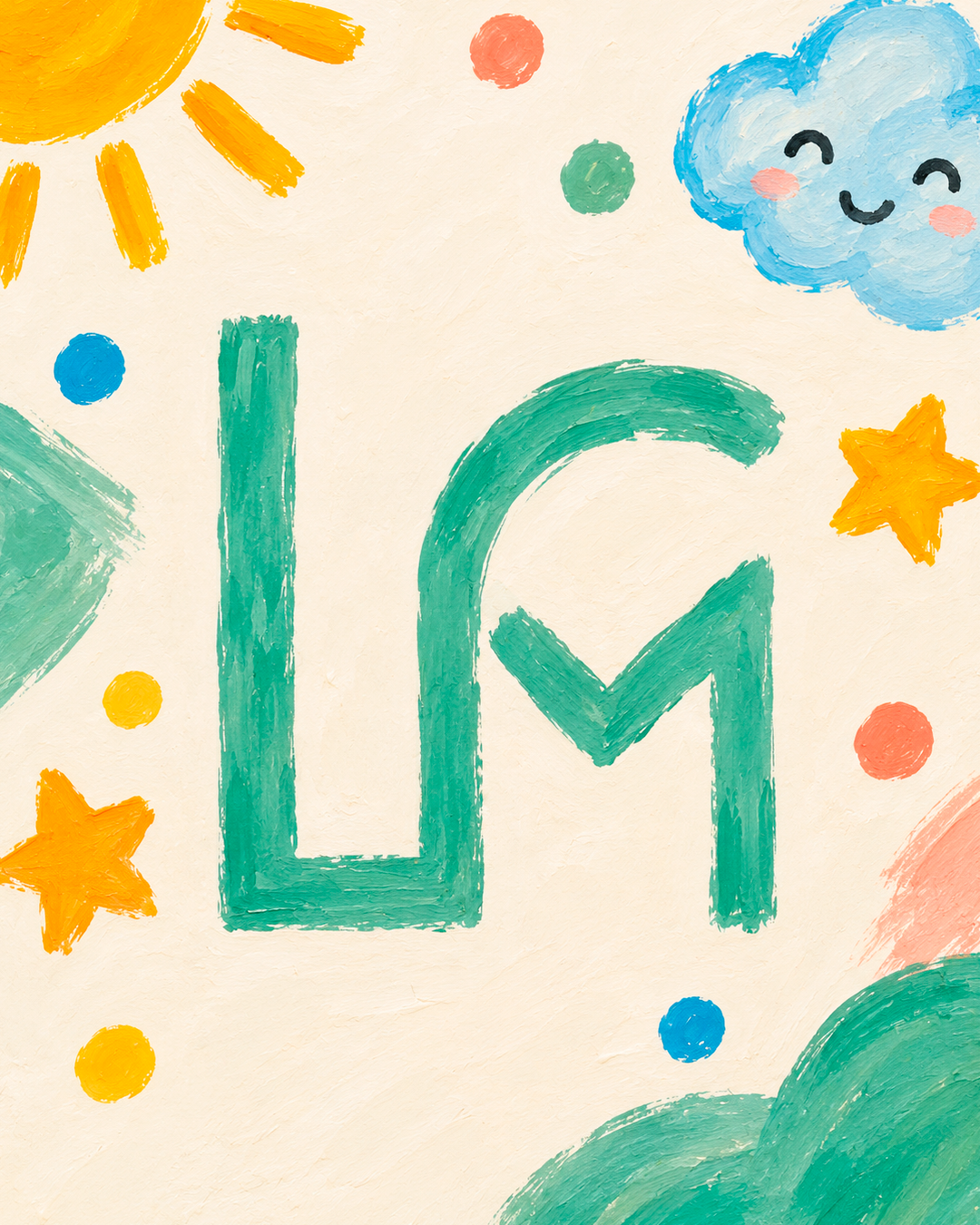 Identidade LAFYM Kids em verde, creme e cores alegres